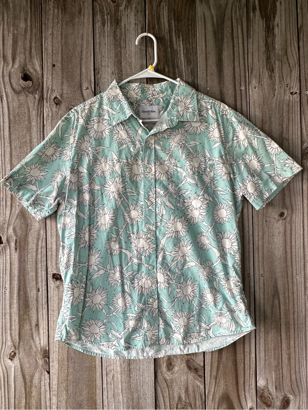Goodfellow & Co Teal Floral Short-Sleeve Button-Down Shirt Men’s Size Large